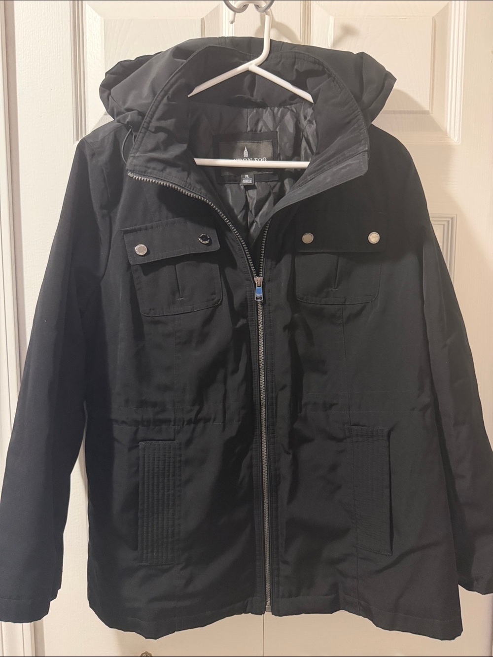 London Fog Black Hooded Jacket Size Large Petite